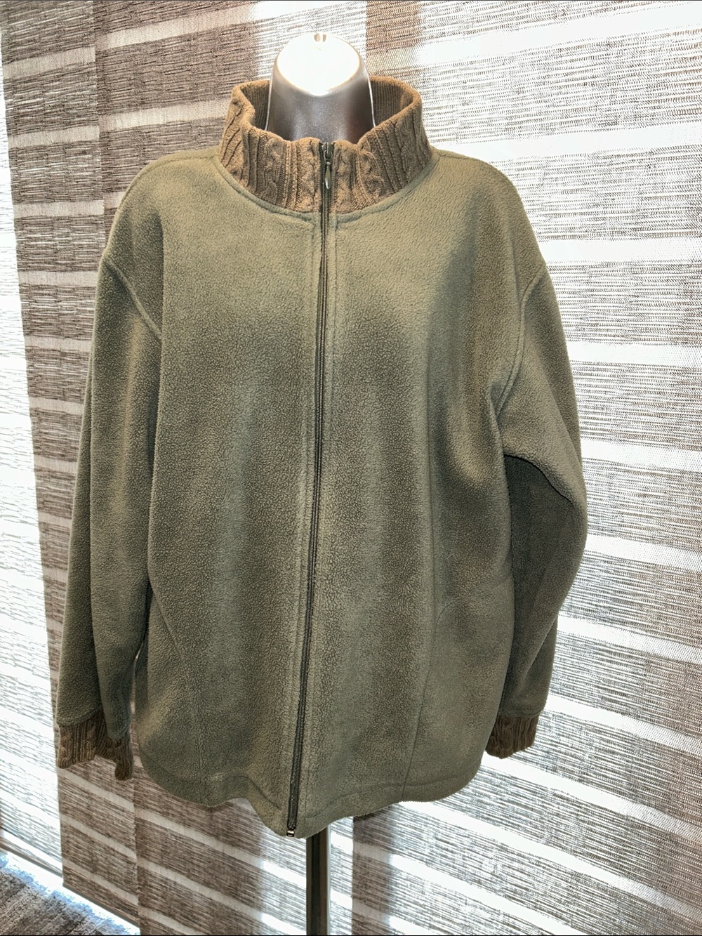 Karen Scott Olive Green Full Zip Teddy Fleece Jacket